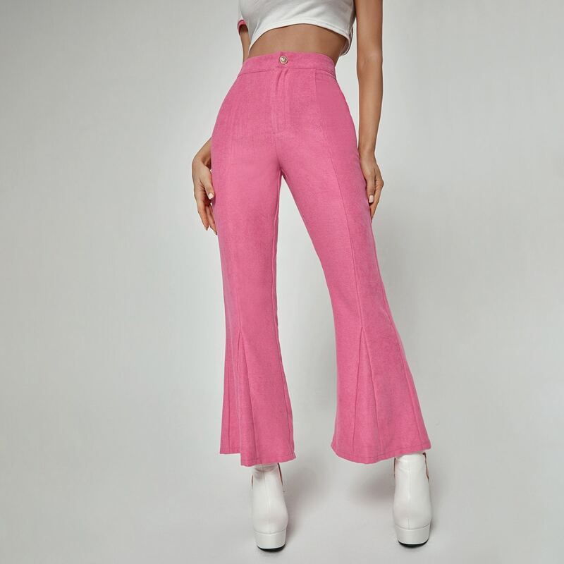

Button Waist Flare Leg Pants, Pink