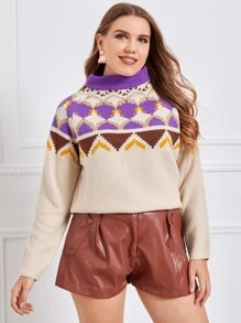 SHEIN Unity Áo len Plus Size Hình học Giải trí - Nhiều màu - Xem 3