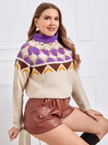 SHEIN Unity Áo len Plus Size Hình học Giải trí - Nhiều màu - Xem 4