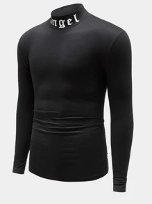 Manfinity Homme Men Letter Graphic Mock Neck Tee - Black - View 5