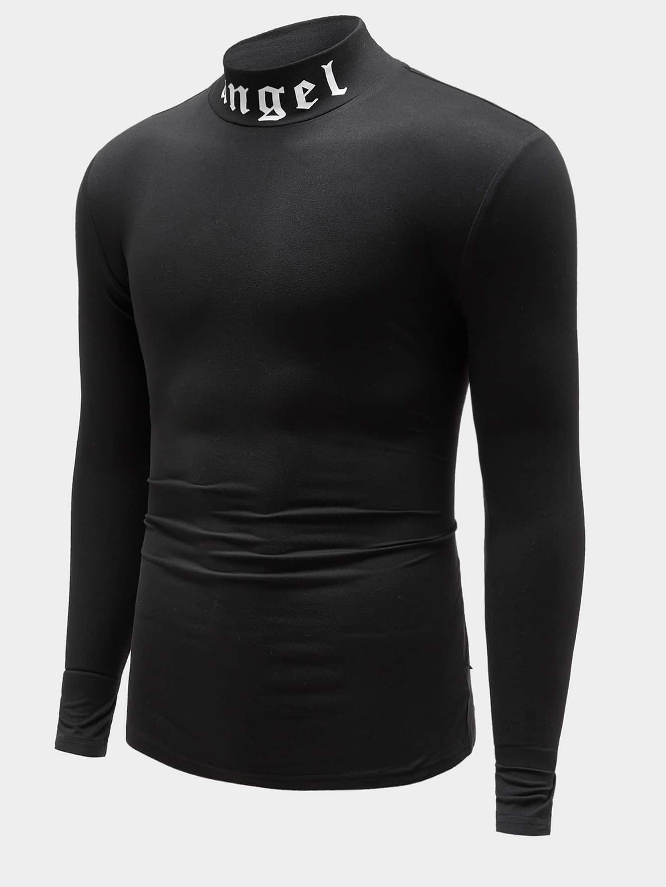 Manfinity Homme Men Letter Graphic Mock Neck Tee - Black - View 5