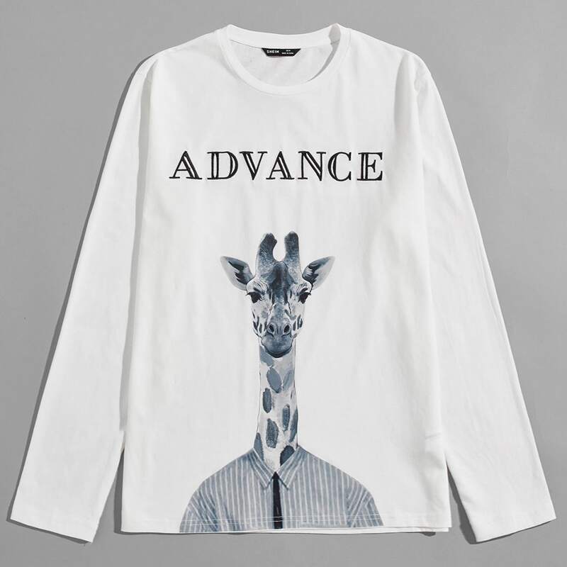

Men Letter and Giraffe Print Top, White