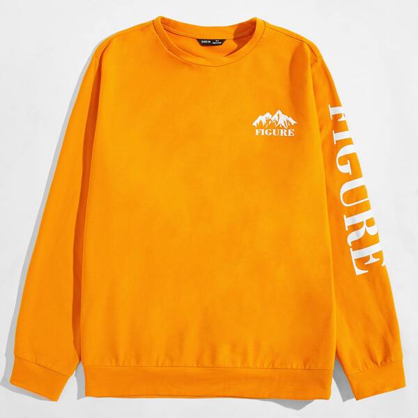

Men Neon Orange Letter and Mountain Pullover, Orange neon