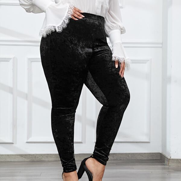 

Plus High Waist Solid Velvet Leggings, Black