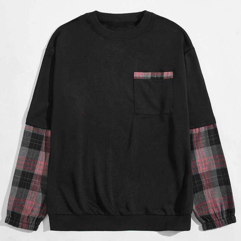 

Guys Contrast Plaid Sweatshirt, Black