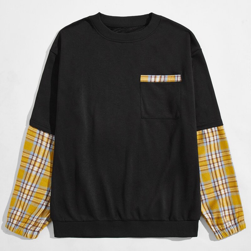 

Guys Contrast Plaid Sweatshirt, Black