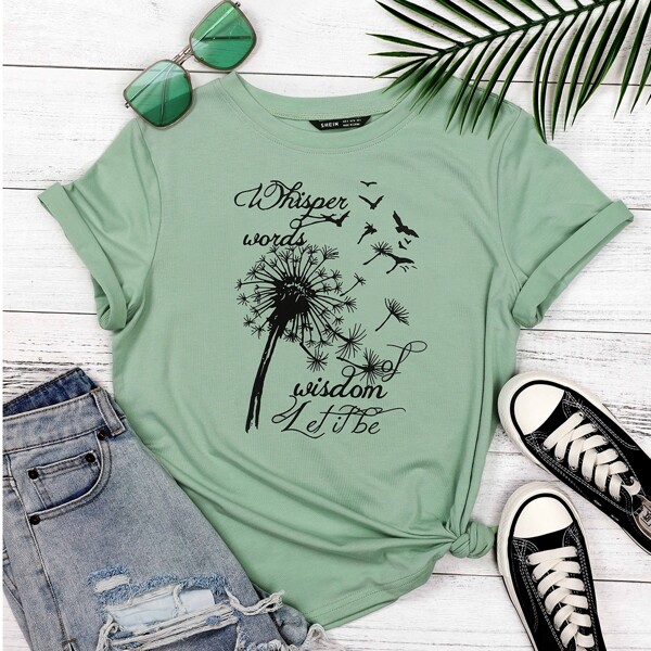 

Dandelion & Letter Graphic Tee, Mint green