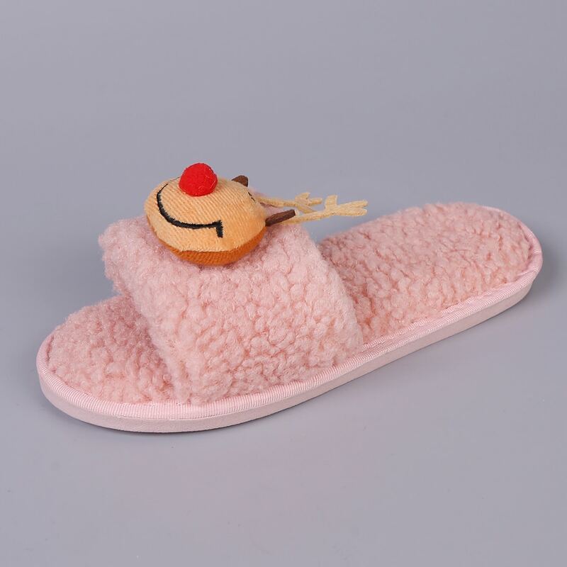 

Christmas Cartoon Fluffy Slippers, Baby pink