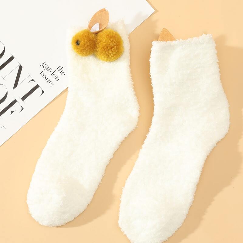 

Pom Pom Rabbit Crew Socks, White