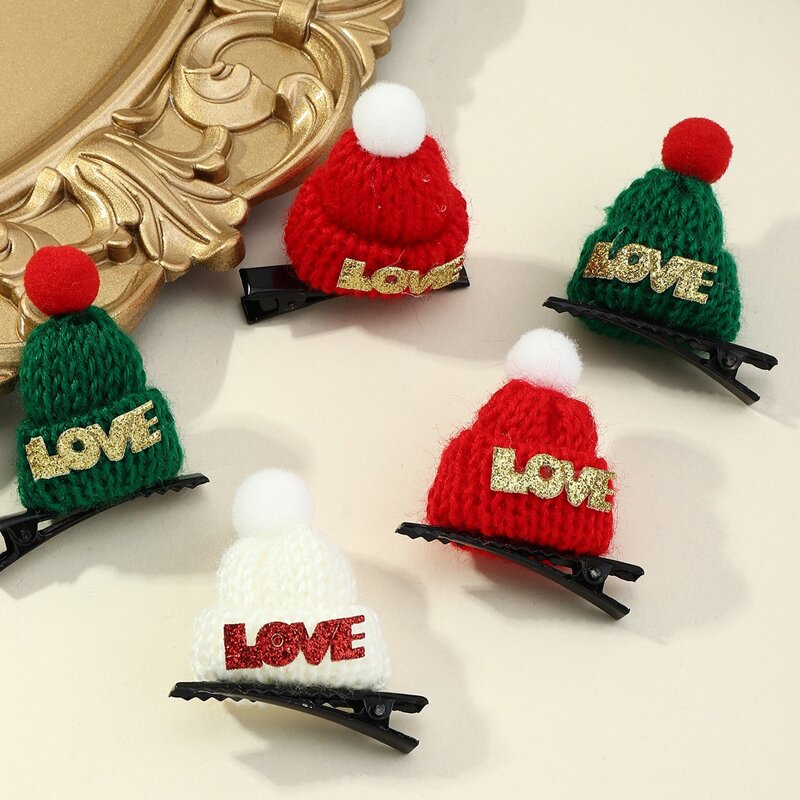 

5pcs Christmas Mini Beanie Decor Hair Clip, Multicolor