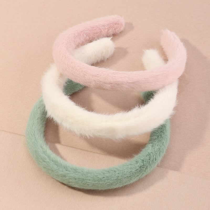 

3pcs Solid Fluffy Headband, Multicolor