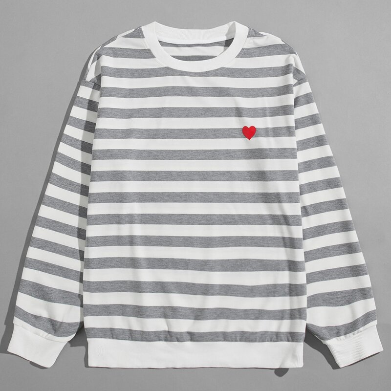 Guys Heart Pattern Striped Sweatshirt, Grey