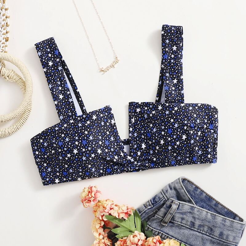 

Galaxy Print V-Wired Bikini Top, Navy blue