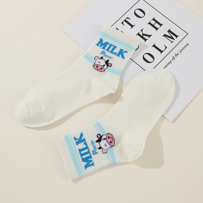 

Cartoon Cow Ankle Socks, White