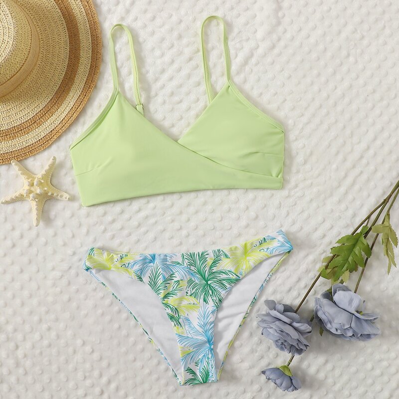 

Tropical Print Bikini Swimsuit, Lime green