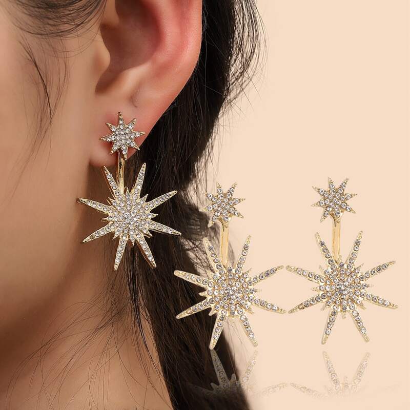 

1pair Rhinestone Star Earring Jacket, Gold