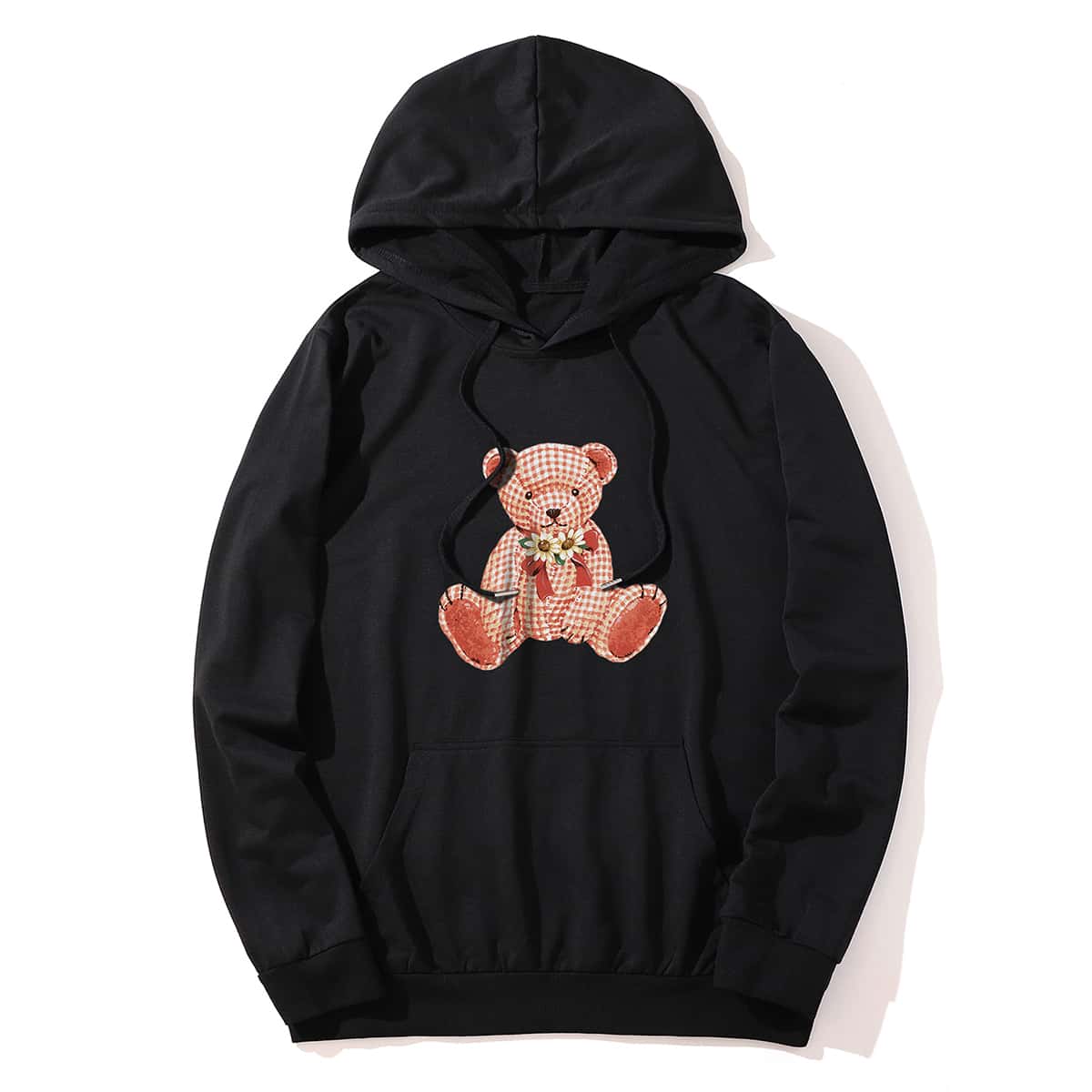 

Guys Bear Graphic Drawstring Hoodie, Black