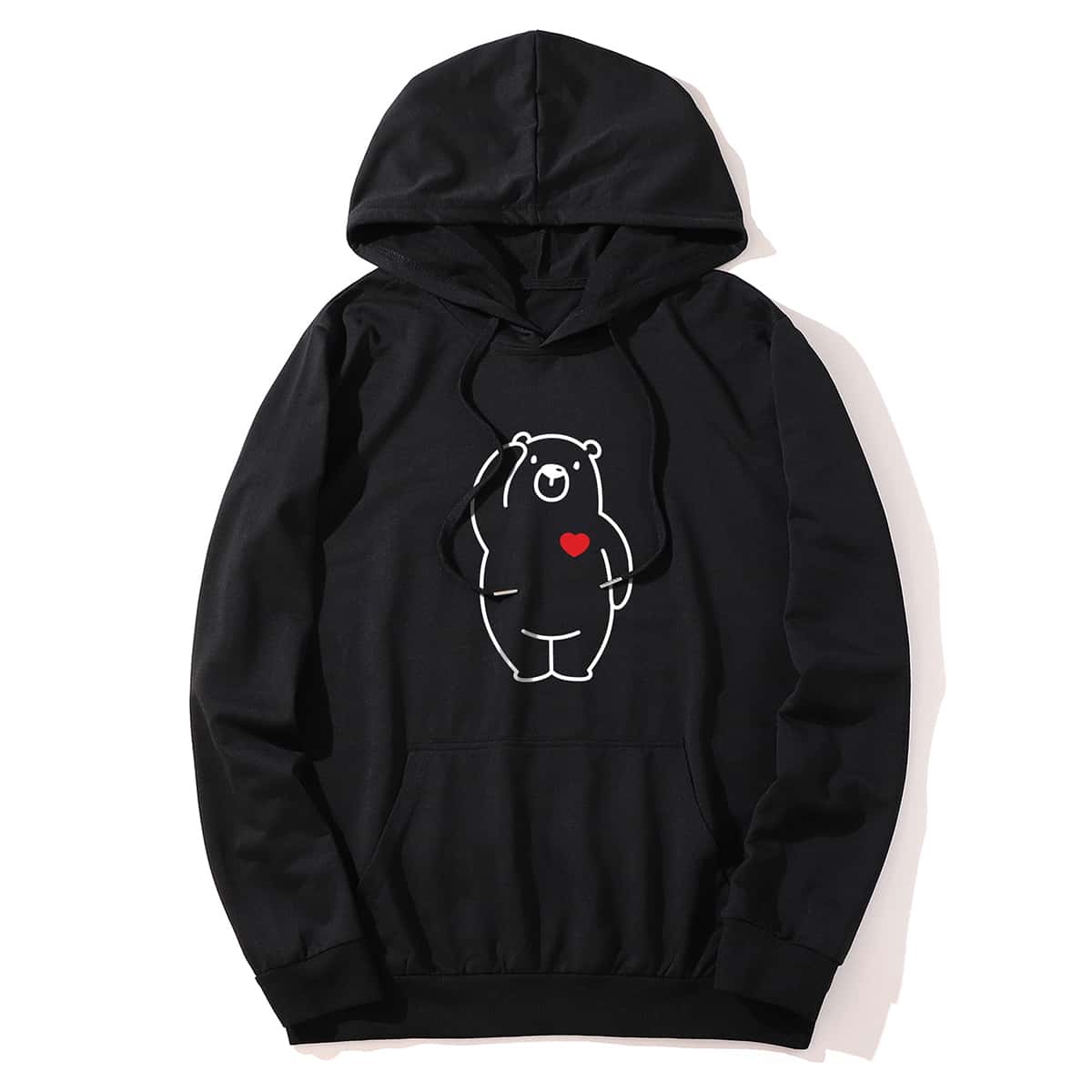 

Guys Bear Graphic Drawstring Hoodie, Black
