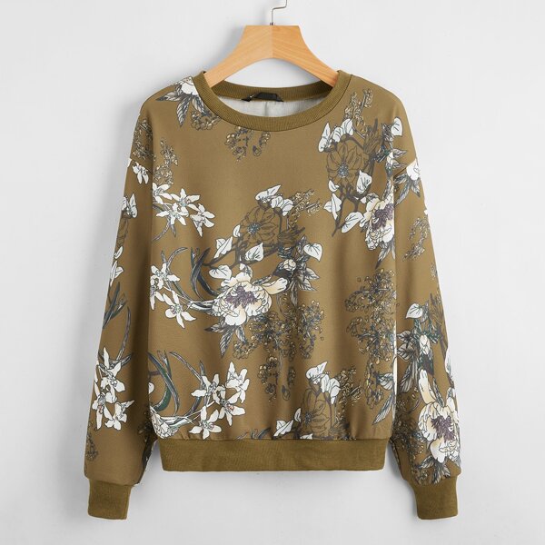 

Botanical Print Sweatshirt, Mocha brown