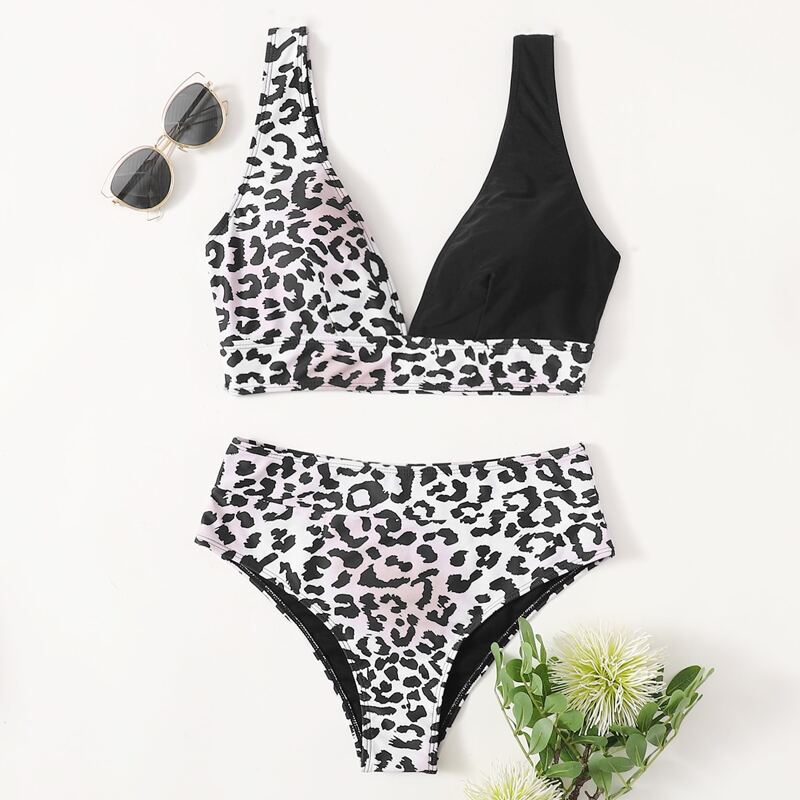 

Leopard High Waisted Bikini Swimsuit, Multicolor