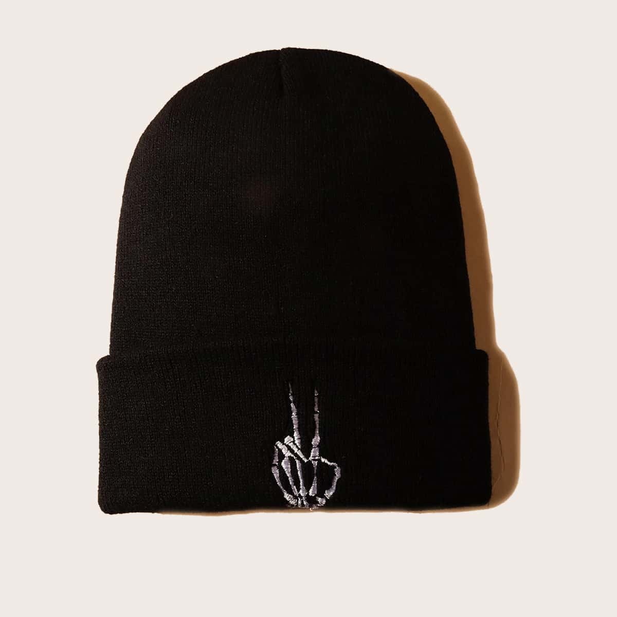 

Skeleton Hand Embroidery Beanie, Black