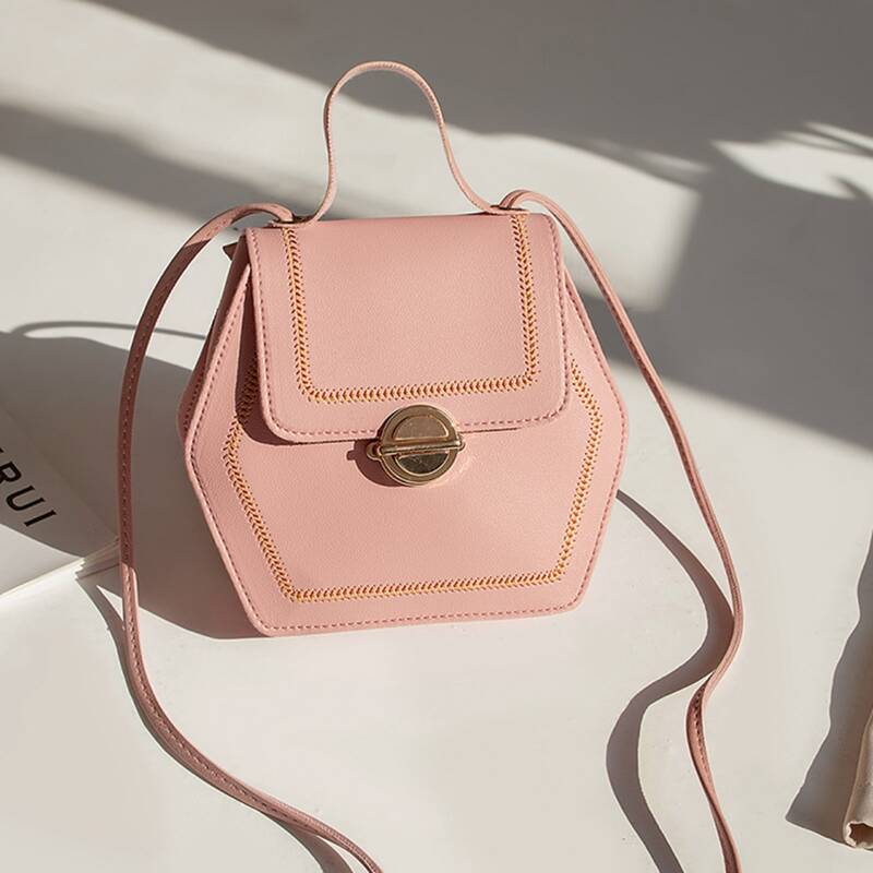 

Hexagon Shaped Satchel Bag, Pink