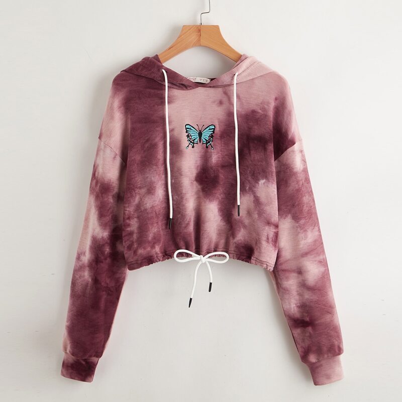 

Butterfly Embroidery Tie Dye Hoodie, Purple