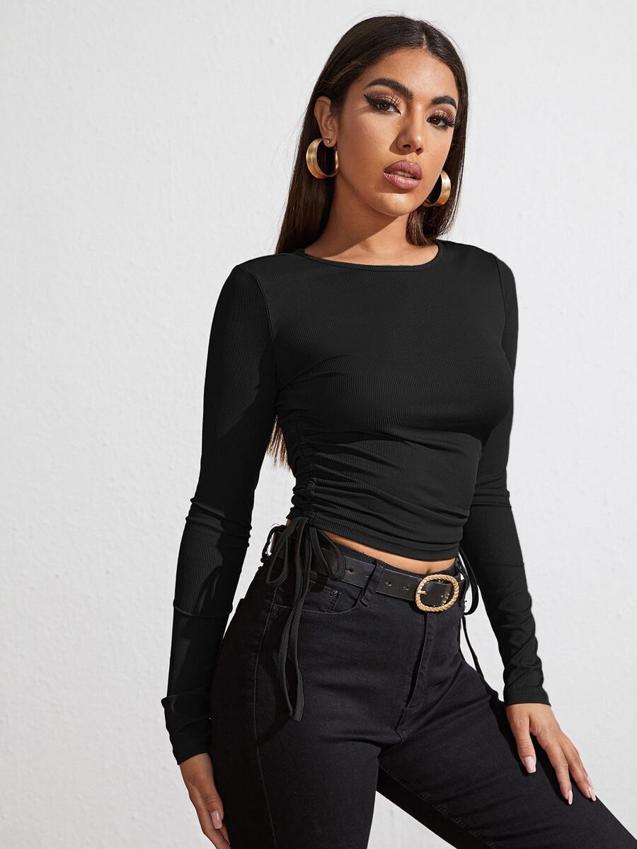 Camiseta fruncido con cordón - Negro - Ver 1