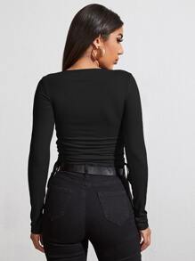 Camiseta fruncido con cordón - Negro - Ver 2
