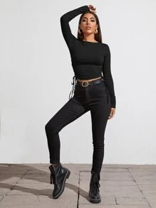 Camiseta fruncido con cordón - Negro - Ver 3
