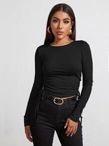 Camiseta fruncido con cordón - Negro - Ver 4