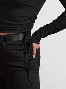 Camiseta fruncido con cordón - Negro - Ver 5