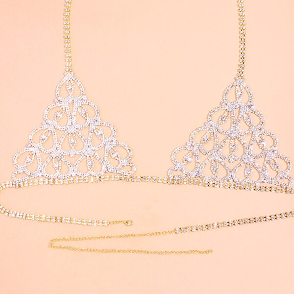 

Rhinestone Decor Body Chain, Gold