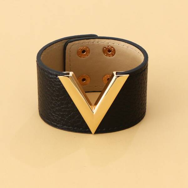 

Letter Design Wide Bracelet, Black