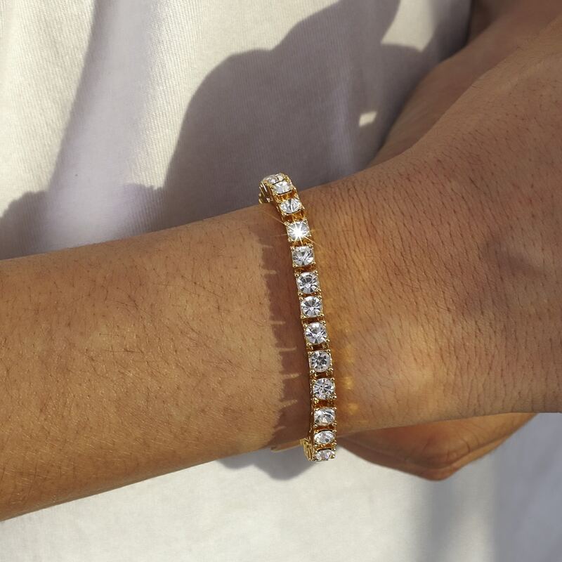 

Guys Rhinestone Decor Bracelet, Gold
