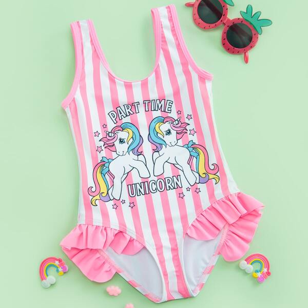 

Toddler Girls Unicorn & Striped One Piece Swimsuit, Multicolor