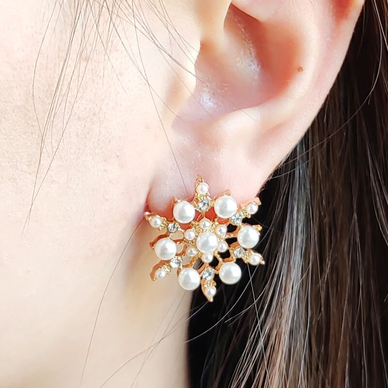 

Faux Pearl & Rhinestone Stud Earrings, Gold