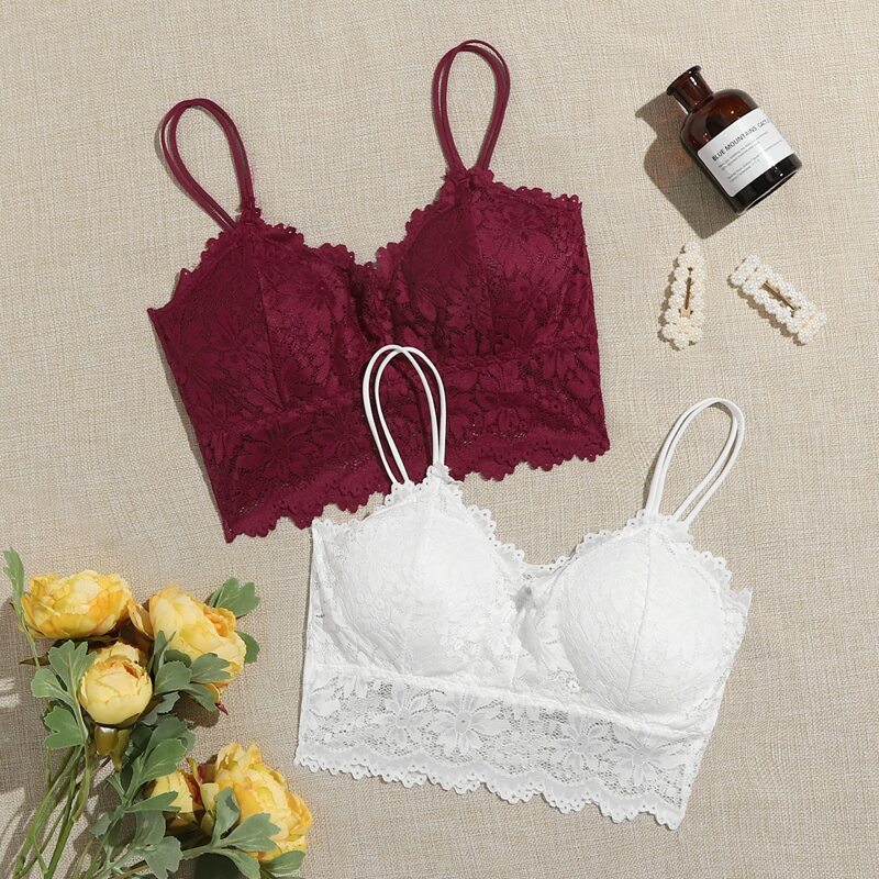 

2pack Floral Lace Longline Bralette, Multicolor