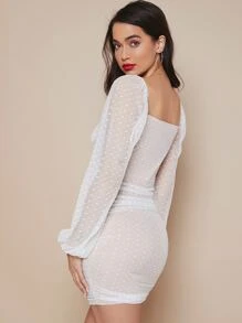 SHEIN Belle Đầm Xù Tất cả trên in Hấp dẫn - trắng - Xem 2