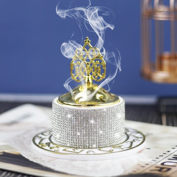 

1pc Rhinestone Decor Incense Burner, White