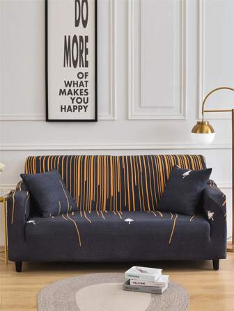 條紋圖案彈力沙發套和1入組靠墊套