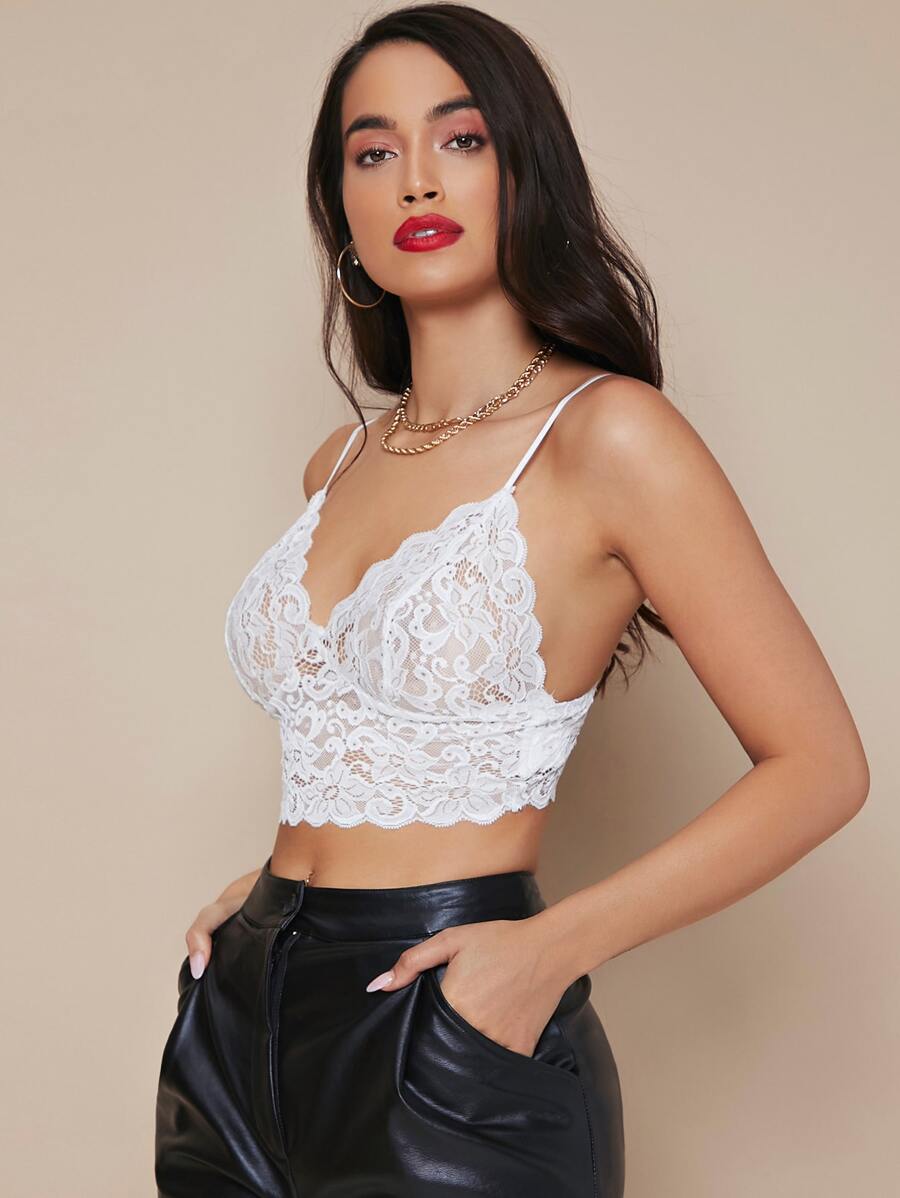 SHEIN Lace Crop Bralet Top - White - View 1