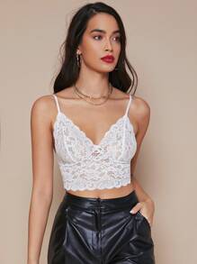 SHEIN Lace Crop Bralet Top - White - View 3