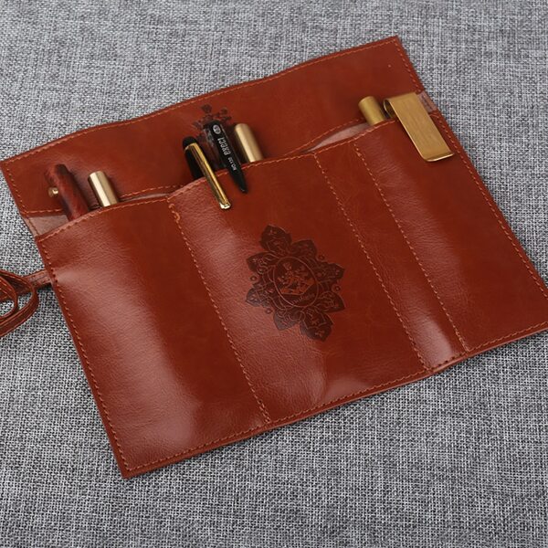 

1pc PU Roll-up Pencil Bag, Brown