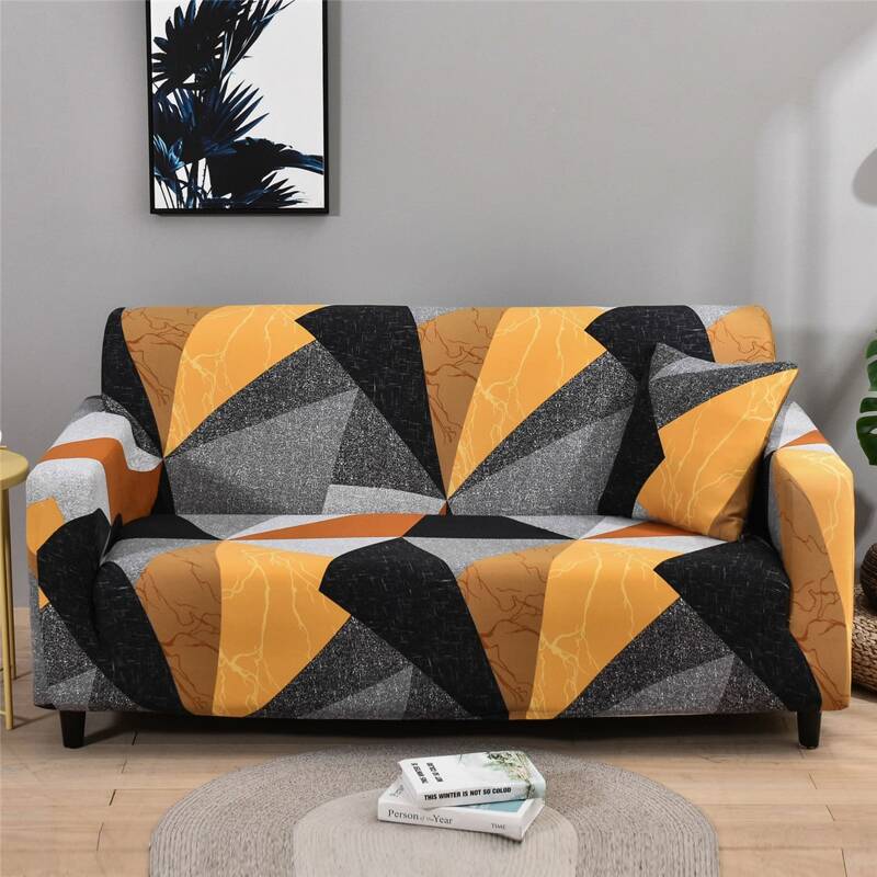 

Geometric Pattern Stretchy Sofa Cover & 1pc Cushion Cover, Multicolor