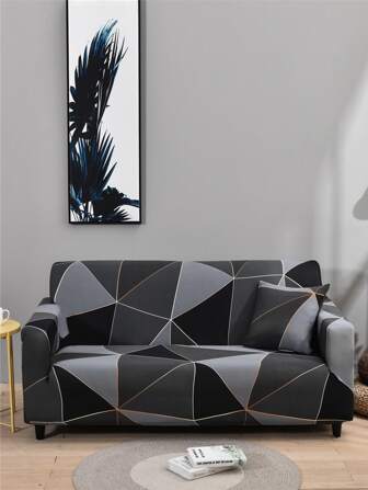 Geometric Pattern Stretchy Sofa Cover & 1pc Cushion Cover