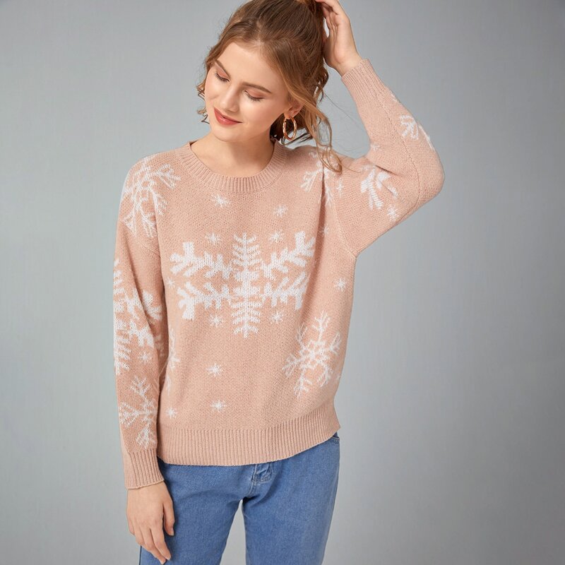 

Christmas Snowflake Pattern Sweater, Multicolor