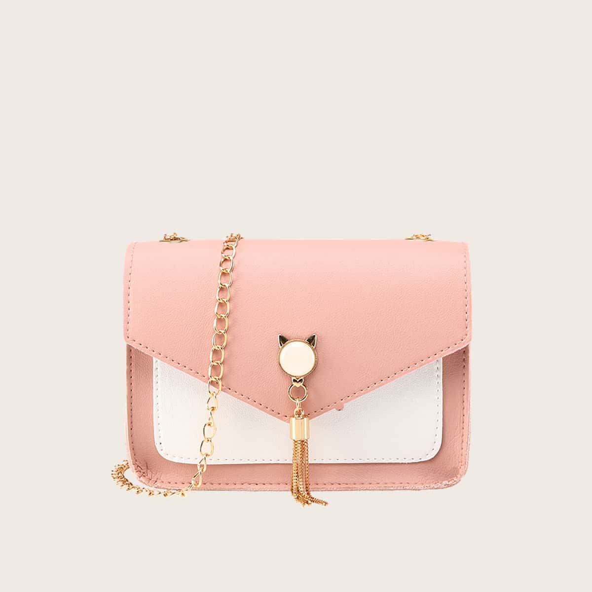 

Tassel Decor Colorblock Crossbody Bag, Baby pink