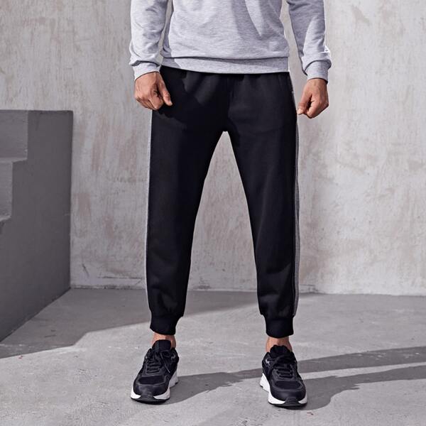 

Men Side Panel Sport Pants, Black