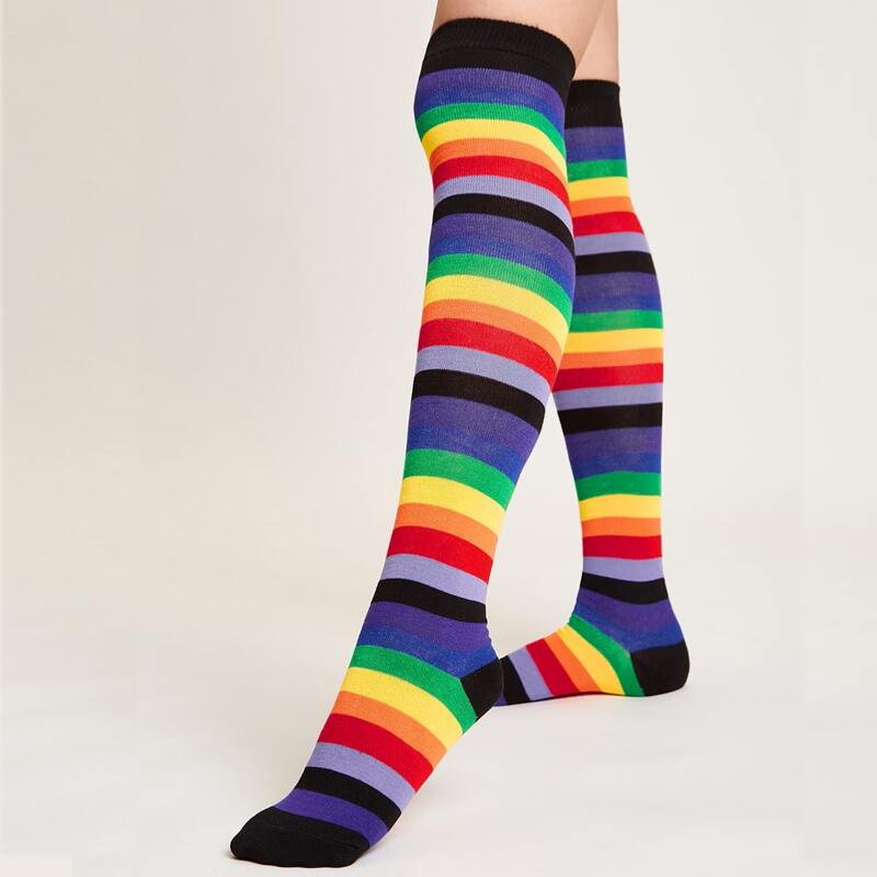 

Rainbow Striped Over The Knee Socks, Multicolor